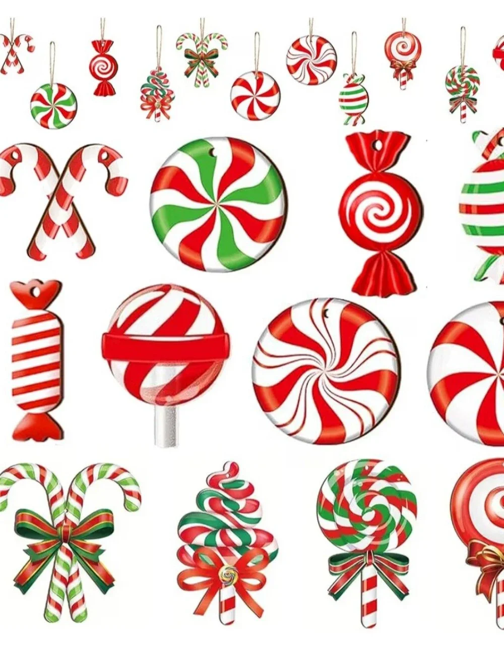 Festive Red, White & Green Peppermint Candy Wooden Tree Decor. 24 Pieces. NWT.